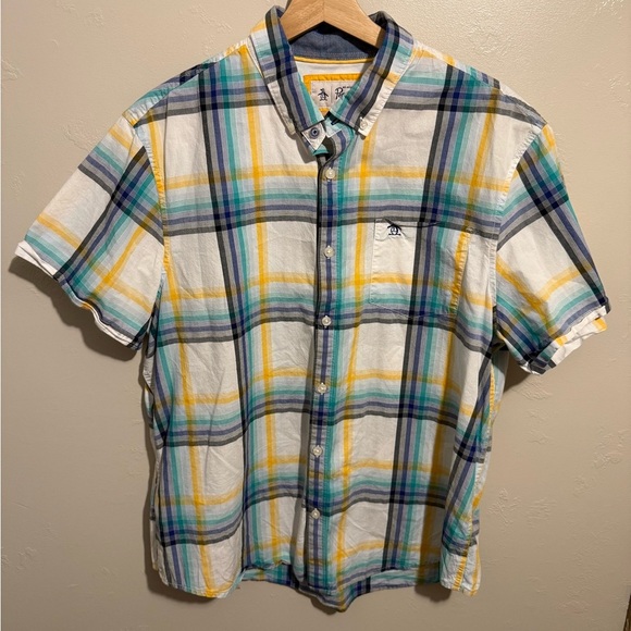 Original Penguin Men's Multicolor Plaid Button Down Short Sleeve Shirt Cotton XL - Picture 4 of 12